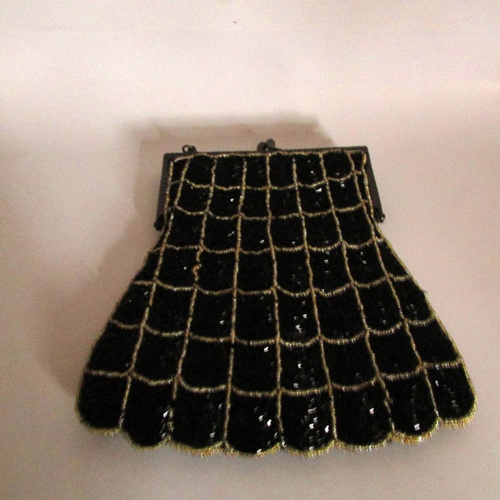 Vintage Black Beaded Purse 1980"s